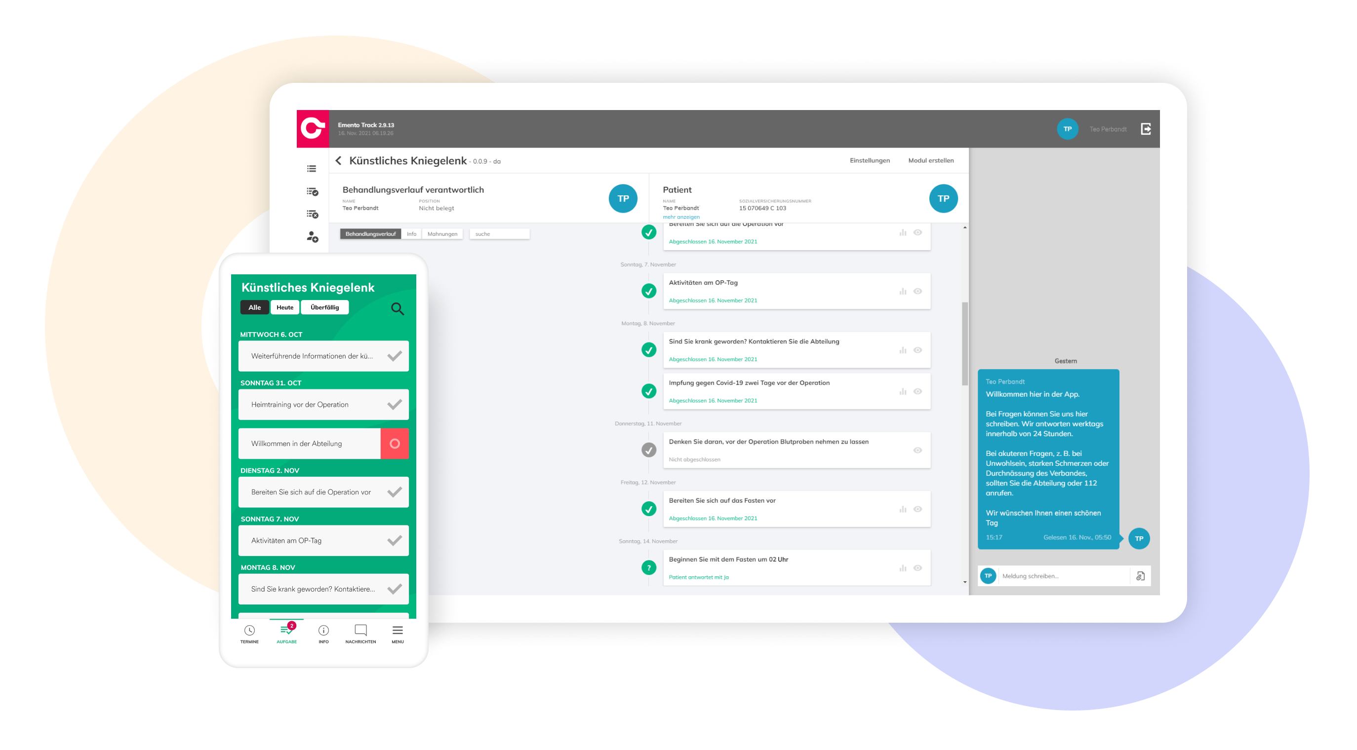 Emento Patient Guide screens